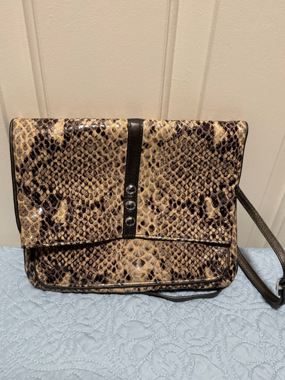 Vintage Brighton Snake Embossed Leather Foldover Crossbody Shoulder Bag Y2K